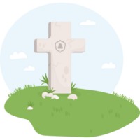 Cemetery. Cross grave in grass png