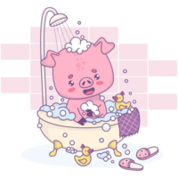 Funny pig bathes in bath png