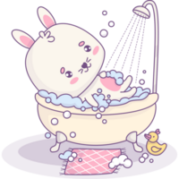 Cute bunny rests in bubble bath png