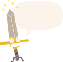 cartoon magic sword with speech bubble in retro style png