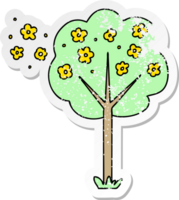 distressed sticker of a quirky hand drawn cartoon tree png