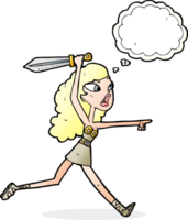 cartoon viking girl with sword with thought bubble png