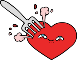 coeur d'amour de dessin animé coincé avec une fourchette png