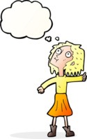 cartoon woman looking up to the sky with thought bubble png