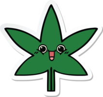 pegatina de una linda hoja de marihuana de dibujos animados png