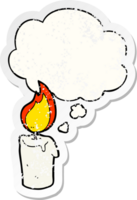 cartoon candle with thought bubble as a distressed worn sticker png