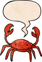 cartoon crab with speech bubble in retro texture style png