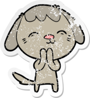 distressed sticker of a happy cartoon dog png