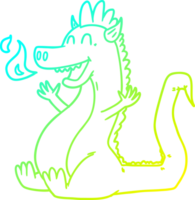 cold gradient line drawing of a cartoon happy dragon png