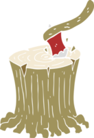 flat color illustration of axe in tree stump png