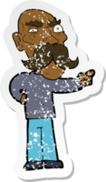retro distressed sticker of a cartoon annoyed old man pointing png