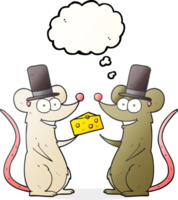 hand drawn thought bubble cartoon mice with cheese png