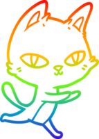 rainbow gradient line drawing of a cartoon cat staring png