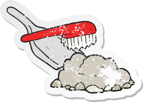 retro distressed sticker of a cartoon dust pan and brush sweeping png