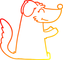 warm gradient line drawing of a happy cartoon dog png