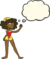 cartoon swimmer woman with thought bubble png