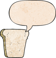 cartoon slice of bread with speech bubble in retro texture style png