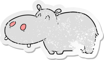 autocollant en détresse d'un hippopotame de dessin animé png