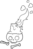 hand drawn black and white cartoon burning candle on skull png