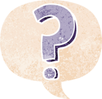 cartoon question mark with speech bubble in grunge distressed retro textured style png