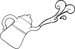 hand drawn black and white cartoon coffee pot pouring png