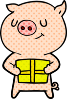 happy cartoon pig with christmas present png