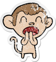 distressed sticker of a yawning cartoon monkey png