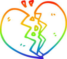 arco iris degradado línea dibujo de un dibujos animados roto corazón png