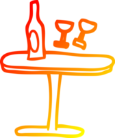 warm gradient line drawing of a cartoon table with bottle and glasses png