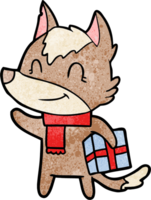friendly cartoon wolf with present png