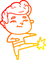 warm gradient line drawing of a happy cartoon man kicking png