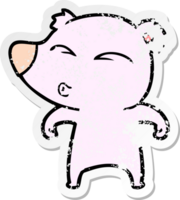 distressed sticker of a cartoon whistling bear png