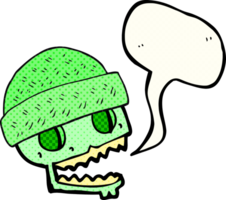 hand drawn comic book speech bubble cartoon skull wearing hat png