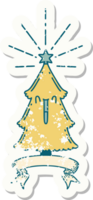 worn old sticker of a tattoo style christmas tree with star png