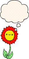 cartoon flower with thought bubble in comic book style png