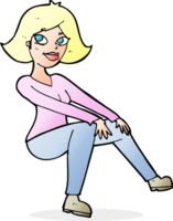 cartoon happy woman sitting png