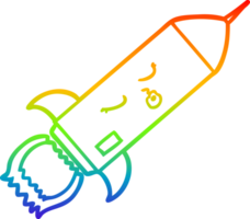 rainbow gradient line drawing of a cartoon rocket png