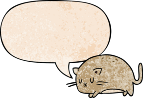 cute fat cartoon cat with speech bubble in retro texture style png