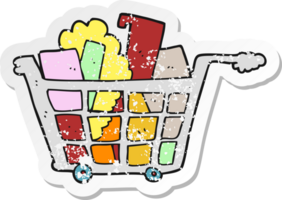 retro distressed sticker of a cartoon shopping trolley png