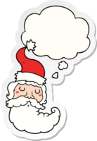 cartone animato Santa viso con pensato bolla come un' stampato etichetta png
