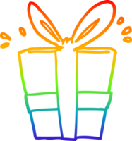 rainbow gradient line drawing of a wrapped gift png