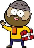 cartoon bearded man with present png