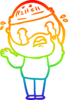 rainbow gradient line drawing of a cartoon bearded man crying png