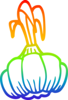 rainbow gradient line drawing of a cartoon sprouting garlic png