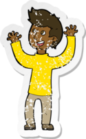 retro noodlijdende sticker van een cartoon gelukkige man png