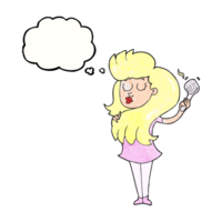 hand drawn thought bubble textured cartoon woman brushing hair png