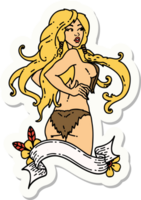 sticker of tattoo in traditional style of a pinup viking girl with banner png