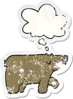 cartoon bear with thought bubble as a distressed worn sticker png