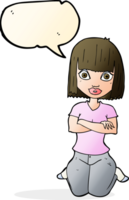 dessin animé femme agenouillée avec bulle de dialogue png
