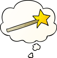 cartoon magic wand with thought bubble in smooth gradient style png